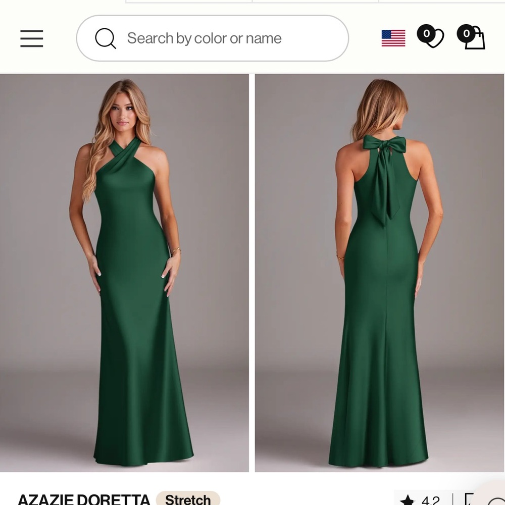 Azazie Doretta Emerald Backless Halter Dress
Green bridesmaid dress